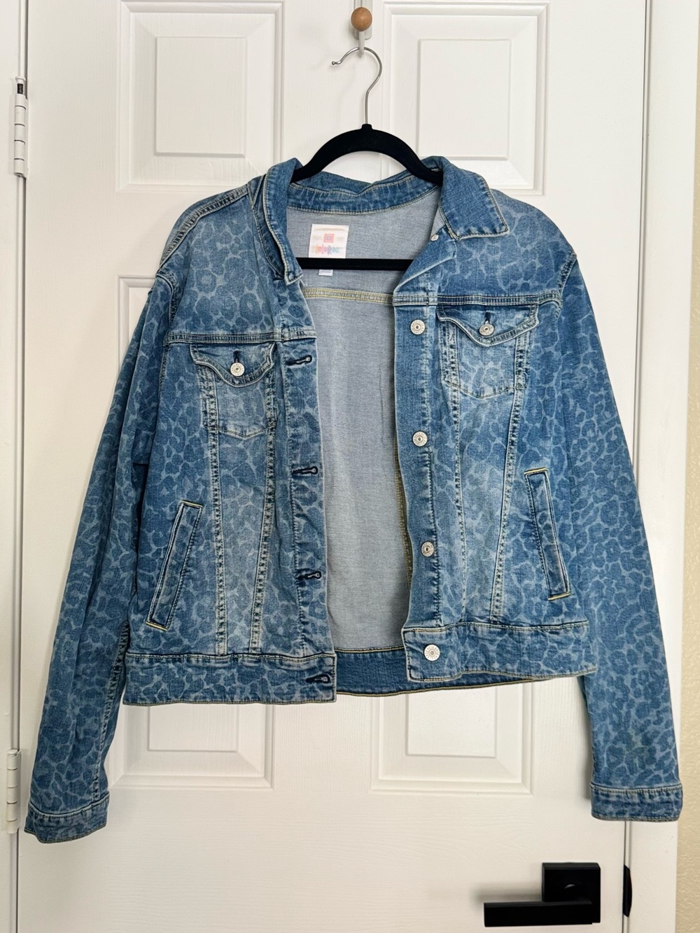 LuLaRoe Blue Leopard-Print Jean Jacket